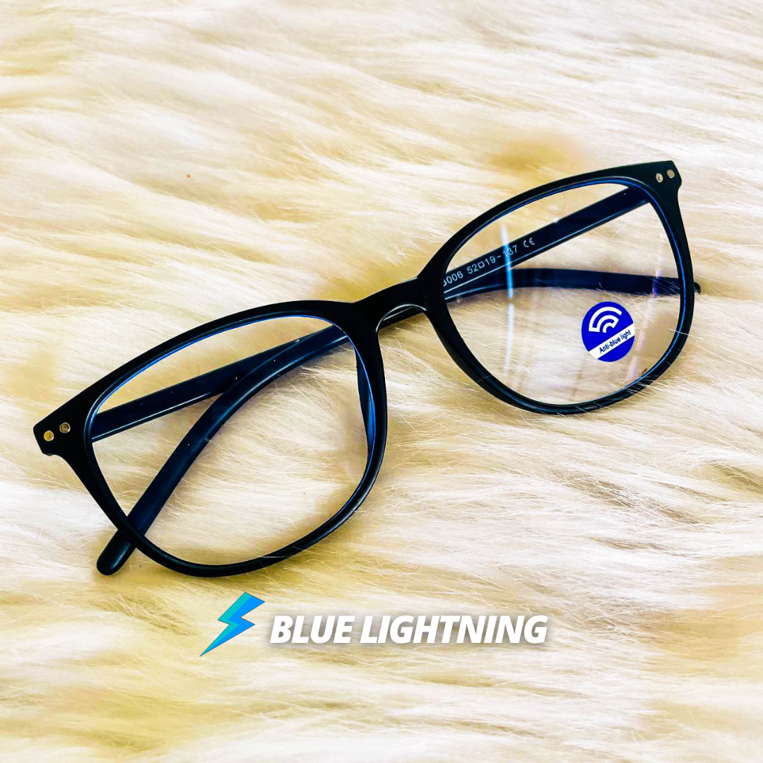Matte Black Frame  Adult/Teen - Blue Light Blocking Glasses - Blue  Lightning